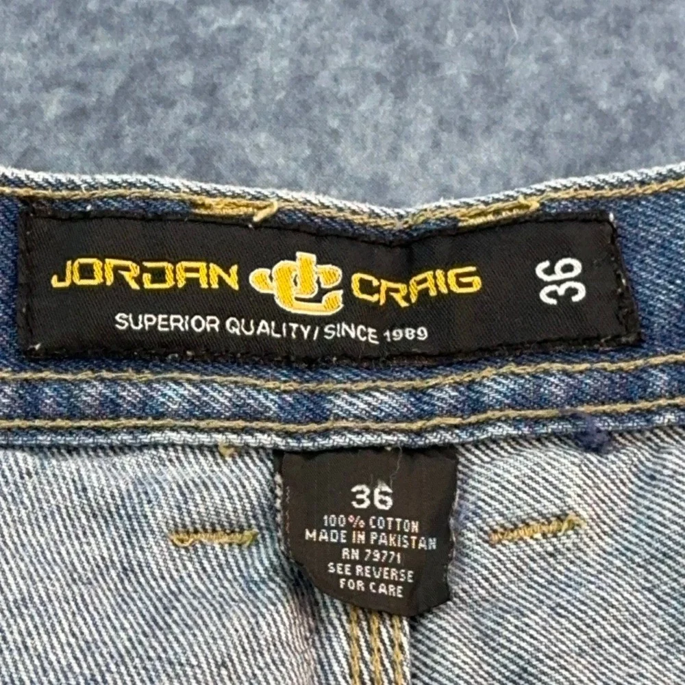 Jordan Craig Mens‎ Baggy Denim Shorts Blue Sandblasted Fade Size 36 Y2K Jorts